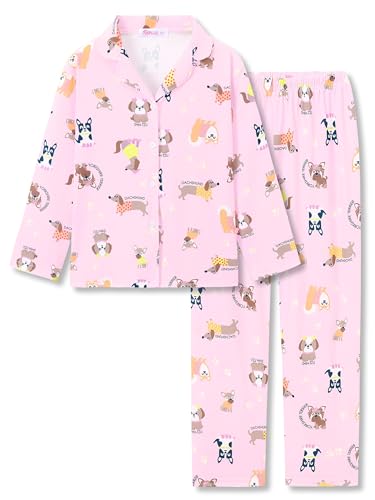 Topgal Comfy Coat Style Pajamas for Girls - Leopard, Cat & Bows Graphic Print Button Down Long Sleeves PJ Set Size 6-18