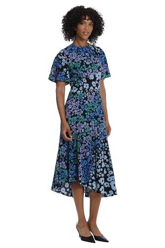Image of Maggy London Women's Maggy London Women's Dresses Short Flutter Sleeve Fit and Flare Dress with Asymmetric Hem Tier