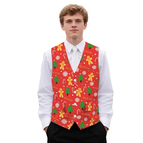 Mens Christmas Vest Slim-Fit Men's Waistcoat for Xmas Party Banquet Christmas Vest Men Santa Snowflake Snow Elk