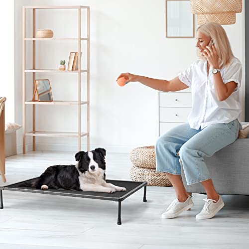 Veehoo Medium Elevated Dog Bed – Chewproof Cooling Raised Dog Cots Beds, Black Metal Frame Pet Training Platform With Skid-Resistant Feet, Breathable Textilene Mesh, 32 X 25 X 7 Inch, Black #TOP5