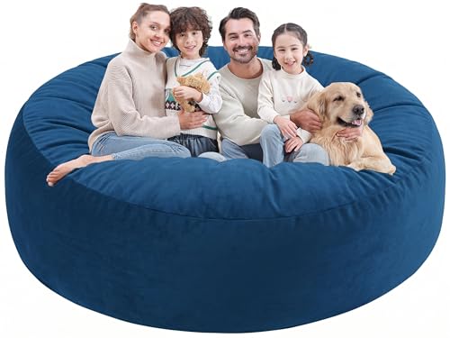 SIMFLAG 7FT Bean Bag Chair Large Bean Bag Chairs with Memory Foam Filled Fluffy Beanbag Sofa with Dutch Velvet Cover Round BeanBag Chairs for Living Room Playroom - Blue