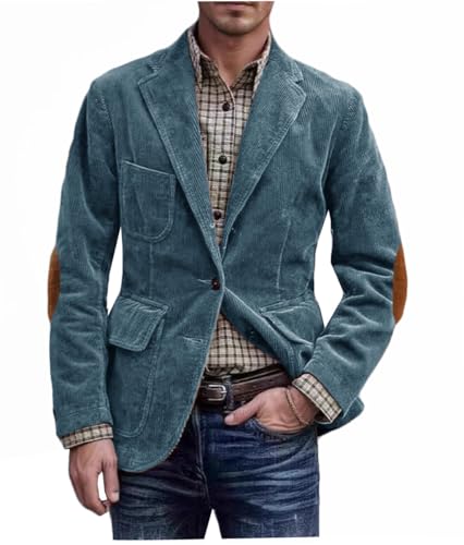ORBITRAY Men's Corduroy Blazer Suit Jacket with Faux Suede Elbow Patches Single Breasted Sport Coat