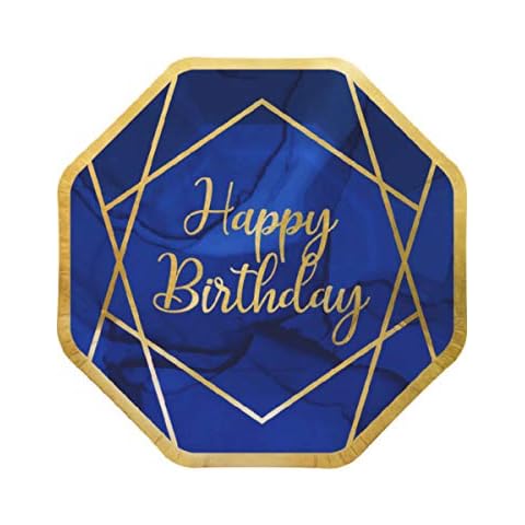 Creative Party Blue and Gold Birthday Plates Cover