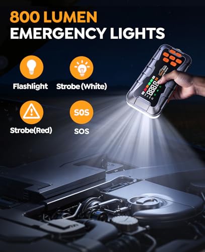 Image of YaberAuto 16-in-1 Jump Starter with Air Compressor 8000A 160PSI Car Battery Jump Starter (All Gas /14L Diesel) 12V Jump Box Car Battery Jumper Starter Portable Jumper Cables, Emergency Tool Kit, Gloves