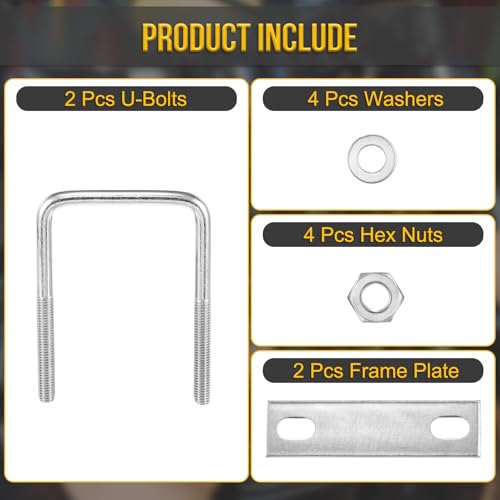 Image of DTGN M8x60x90mm U Bolts Square Kit - 2Set - 304 Stainless Steel U-Bolt Kit with Nuts, Washers, Frame Plate - Good for Pipe, Trailer, Automotive, Leaf Spring Fastener