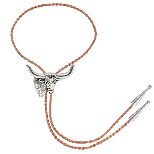 Image of Jeilwiy Bolo Tie for Men Western Cowboy Tie Necklace Gold Bolo Tie Leather Necktie Halloween Tie Accessories for Women