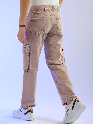 Image of The Indian Garage Co Men Relaxed Fit Solid Mid-Rise Cargo Denim