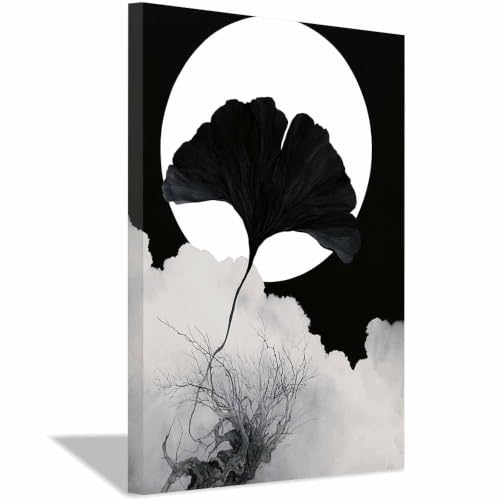 Poster Ginkgo Noir et Blanc XENIOU Toile Encadrée 20x30cm