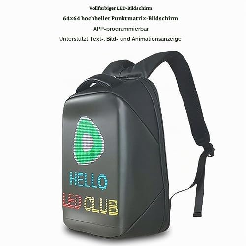 SEAFRONT Wasserdichter LED Rucksack mit BT APP, Programmierbar Buntes LED Smart Display, USB betrieben, 64 X 64 Bildschirm, DIY Reise Laptop Rucksack für Männer und Frauen