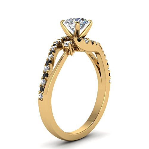 Image of Choose Your Gemstone Swirl 3 Stone Diamond CZ Engagement Ring Yellow Gold Plated Round Shape Side Stone Engagement Rings for Women, Girls and Ladies US Size 4 to 12