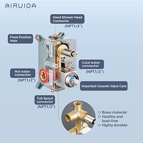 Airuida Brushed Nickel Wall Mounted Bathtub Faucet With Handheld Shower Sprayer Waterfall Spout With Modern Single Handle Wall Mount Tub Filler Hot And Cold Water Mixer Brass Roung-In Valve #TOP4
