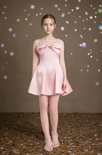 Satin Flower Girl Dress with Bow-Knot Spaghetti Strarp Short Party Dresses Sleeveless Homecoming Graduation Dress4