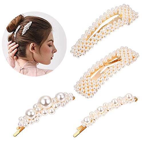 Pearls Hair Clips for Women Girls 4pcs Large Bows Ties for Birthday Valentines Day Gifts Hairpins Headwear Barrette