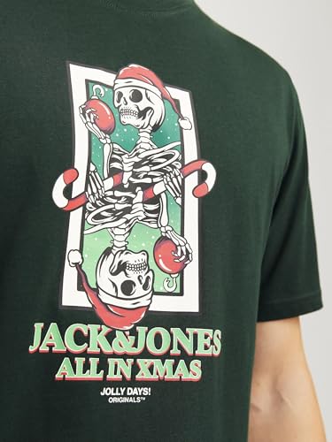JACK&JONES Herren JJXMAS Christmas Skull Tee SS Crew Neck T-Shirt, Scarab, S – Ansicht 6