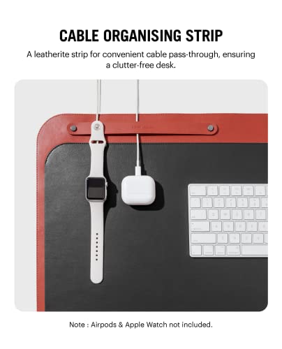 Image of DailyObjects Dart Large Premium Vegan Leather Desktop /Laptop Desk Mat for Work from Home /Office /Gaming | Cable Organiser & Hideway Storage | Extended Mousepad & Water-Resistant - Red - Model - R1