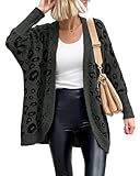 BTFBM Leopard Cardigan for Women Long Sleeve Open Front Cardigans Sweaters Pockets Loose Knit 2026 Fall Spring Outwear(Dark Grey, X-Large)