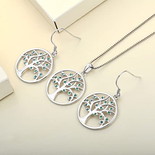 Yl Tree Of Life Necklace 925 Sterling Silver Created Emerald Pendant Round Gemstone Green Family Giving Jewelry #TOP4