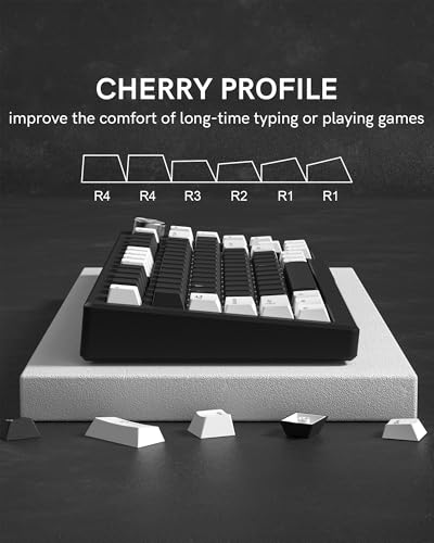 Image of Black White PBT Doubleshot Keycaps - Cherry Profile Retro, 60-108 Percent, 128 Keys Set