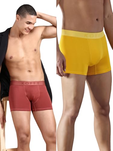 Image of KOFFY Men's Stretchable Cotton Lycra Long Trunk with C-Type Front Open | Wrinkle-Free | Ultra-Soft Elastic