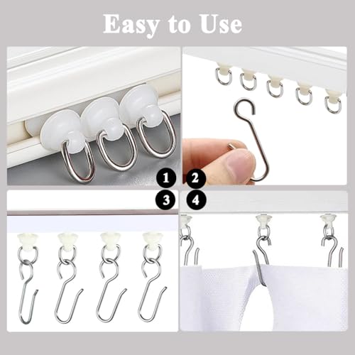 100Pcs Curtain Slider Track Set of Hooks and Gliders, Curtain Track Hooks Ceiling Sliding Curtain Glider Accessories, Drape Wire Hooks for Ceiling Mounted Shower Curtains, Drapes and Room Dividers