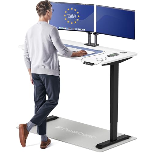 Image of Desktronic HomePro Standing Desk 54x28 - Made in Europe, Ergonomic Sit Stand Home Office Desk, Electric Height Adjustable, Dual Motor, USB & USB-C Charging, Wobble-Free, Touchscreen, 3 Memory Presets