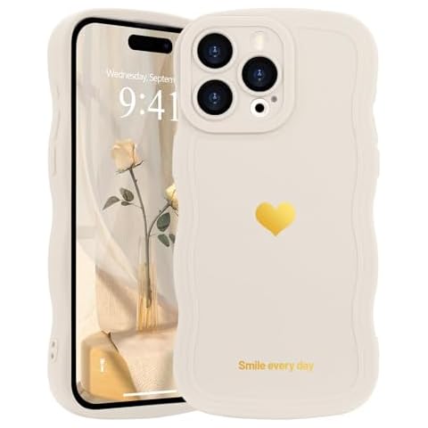 LAPOPNUT for iPhone 14 Pro Case Cute Heart Simple Wave Frame Case Aesthetic Design Solid Color Girls Women TPU Silicone Slim Phone Case Cover for iPhone 14 Pro,White Cover