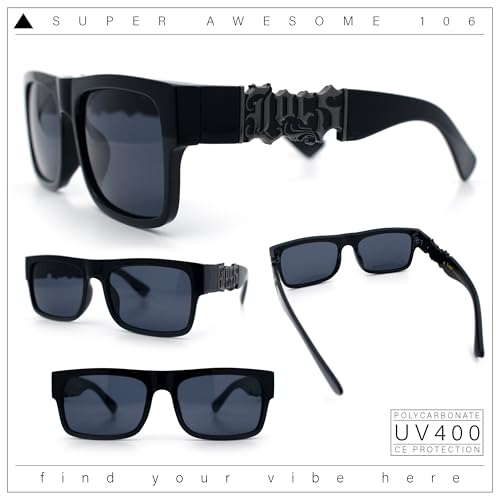 Locs Mens Bold Gothic Logo Thick Arm Horn Rim Gangster All Black Sunglasses2