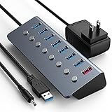 USB ハブ 3.0 8ポート拡張 【独立スイッチ付・24W電源付き・アルミニウム製・１ｍUSBケーブル】 高速データ転送 急速充電 超小型・軽量 MacBook/HP 17/Dell XPS/Microsoft 950XL/SAMSUNG S8/LG V20 ノートPC Nintendo Switchなど対応