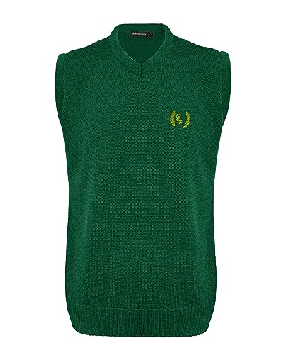 New Men Knitted Sleeveless Classic Vest V-Neck Jumper Tank Top Waistcoat Sweater[ Bottle Green, L ]