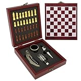 Kit Vinho Completo 4 Peças Com Jogo De Xadrez Em Caixa MDF Presente Elegante Luxo Para Amantes De Vinho E Xadrez