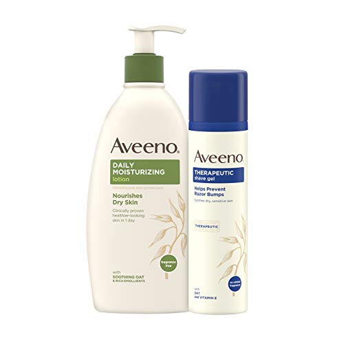 Aveeno Therapeutic Moisturizing Shave Gel, Fragrance-Free, 7 oz & Daily Moisturizing Body Lotion for Dry Skin, Soothing Oat, 18 oz