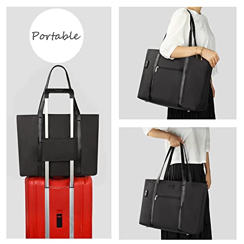 Woman Laptop Tote Bag,Usb Teacher Bag Large Work Bag Purse Fits 17 In Laptop,Lightweight Waterproof Computer Shoulder Bag, Messenger Bag(Black-1) #TOP5