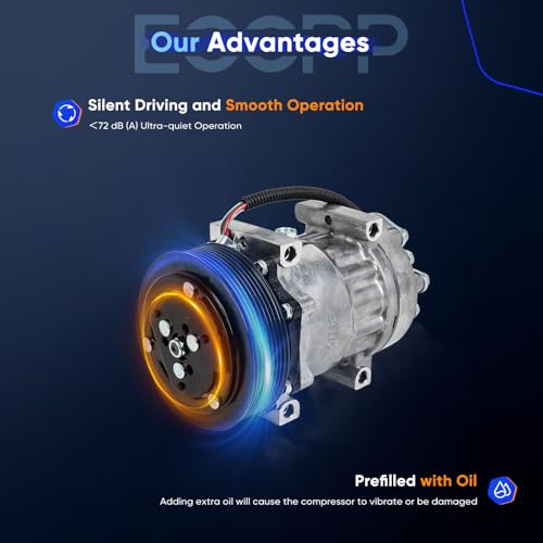 Image of ECCPP AC Compressor 1972-2023 for Peterbilt 210 220 282 337 325 310 320 330 | 2007 Fit for Volvo VNL VNM 10.8L 12.1L 12.8L 14.9L Fast Cooling AC Compressor with Clutch