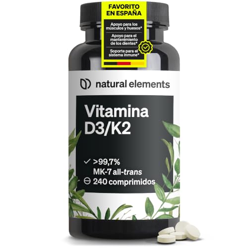 Vitamina D3 y K2 - >99,7% all-trans MK-7 & 2000 UI Vitamina D3-240 comprimidos - alta dosis, alta biodisponibilidad - sin aditivos innecesarios
