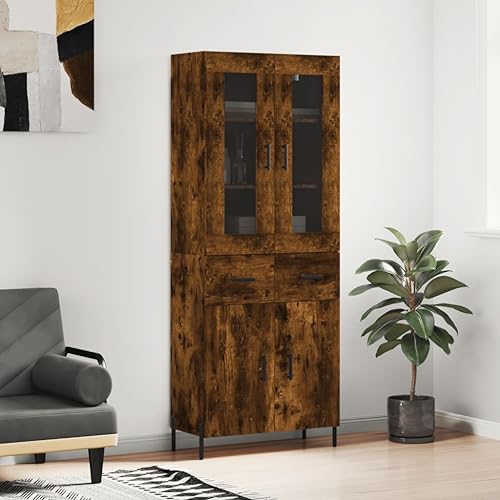 DYRJDJWIDHW aparador 180 cm Largo,Mueble Auxiliar de Cocina,Aparador Alto Madera contrachapada Roble Ahumado 69,5x34x180 cmAdecuado para cocinas, Salones pasillos