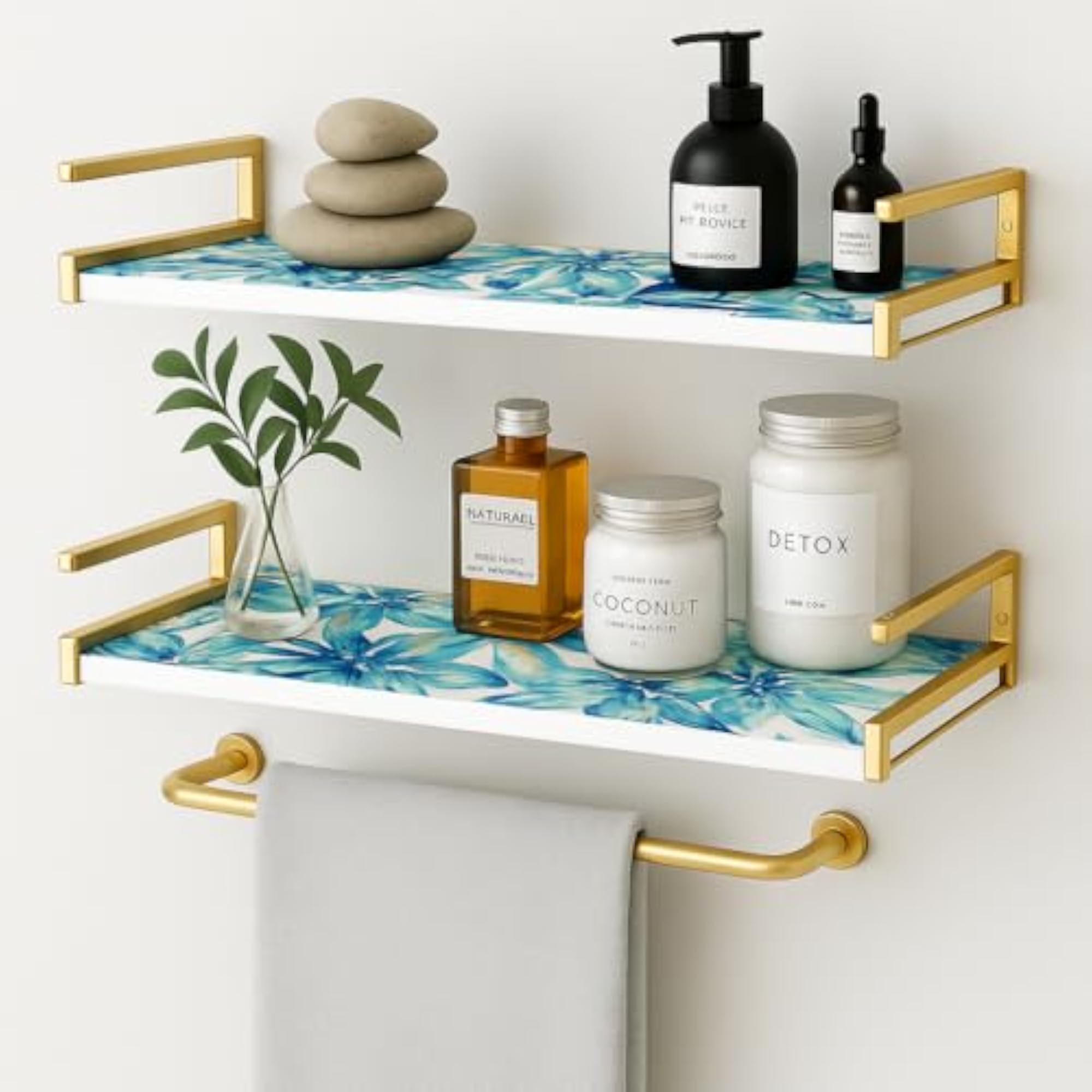 Fabric Shelf Liners, Blue Leaves Design for Kitchen
