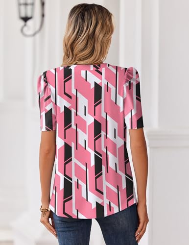 Image of Zeagoo Women Blouses Puff Short Sleeve Tops V Neck Dressy Casual Spring Shirts Boho Floral Cute Clothes 2026