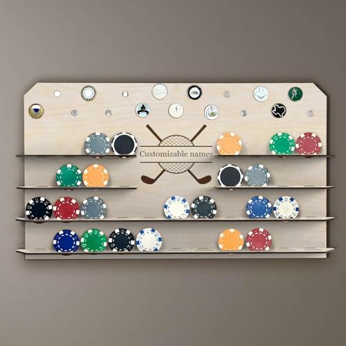 Personalized Golf Ball Marker Display, Wooden Golf Ball Display Case For Storing And Displaying Golf Ball Marker, Wall-Mounted Golf Ball Marker Display For 55 Golf Ball Marker