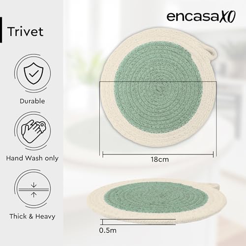Image of Encasa XO Cotton Round Trivet Mats for Hot Dishes, Pot Holder Sage Combo