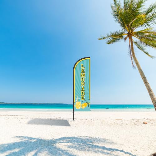 Image of Remagr 2 Pack Lemonade Feather Flag 7 ft Advertising Swooper Flag Sign Windless Lemonade Banner with Pole Kit and Ground Stake for Businesses Restaurants Outside Ground(Light Blue)