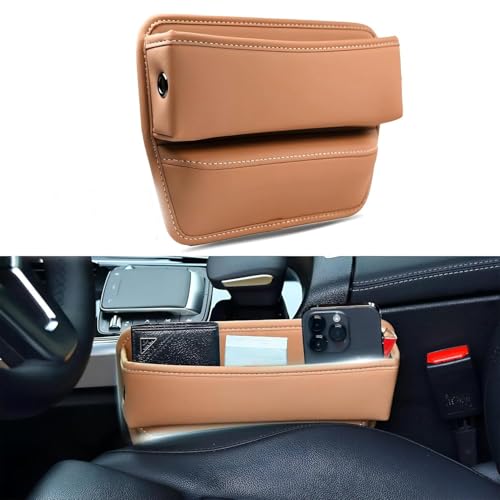 Image of SIAGO Car Seat Gap Filler Organizer | Premium PU Leather Storage Box for Phone | Car Accessories for Keys, Cards & Coins | Universal Fit for Cars, SUVs & Trucks (Tan) (SIA133)