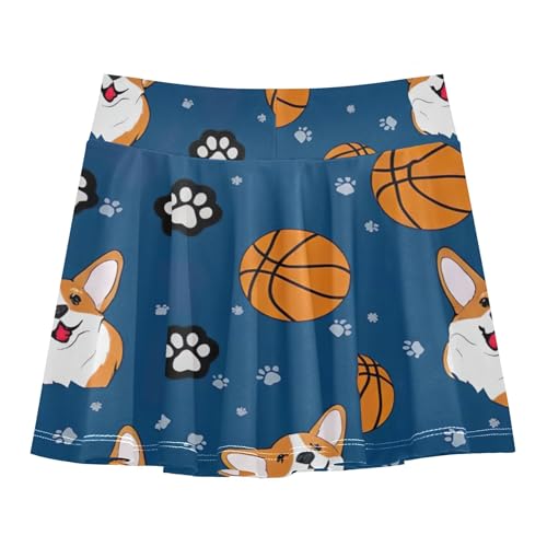 Preppy Girls' Shorts Athletic Skorts Toddlers Tennis Skirts Teen Skirt Happy Corgi Dogs Blue 4t2