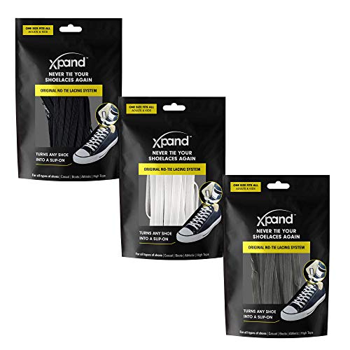 Xpand No Tie Shoelaces System with Elastic Laces - One Size Fits All Adult and Kids Shoes (Pack of 3)