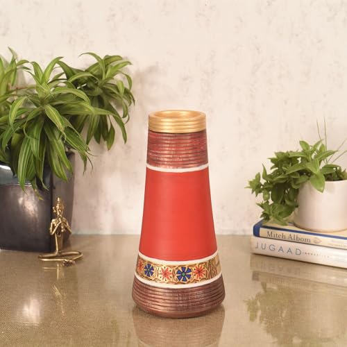 Image of Aakriti Art Creations Crimson Blossom Terracotta Vase | Hand-Painted Floral Art Red Flower Vase | Matte Finish Decorative Vase for Living Room, Table & Floor Decor