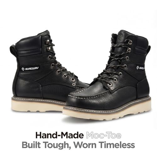 Image of SUREWAY 8 inch Soft Toe Work Boots for Men - GoodyearWelt Full Grain Leather, Lace Up Moc Toe Work Shoes, EH Construction Oil /Slip Resistant, Durable Rubber Sole Boots for Warehouse, Factory, Daily Wear