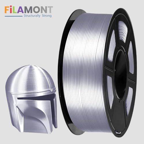 Image of FiLAMONT PLA Silk Filament 1.75mm, 3D Printer Filament, Shiny Silk 1.75 PLA Filament, 1kg(2.2Lbs) /Spool (Silk Silver)