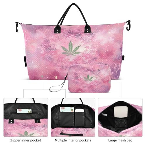 Weekender Bags Travel Duffel Gym Bag Cannabis Leaves Nebula Carry on Overnight Tote Bag with Toiletry Bag for Airplane Travel Trip Gym Yoga2