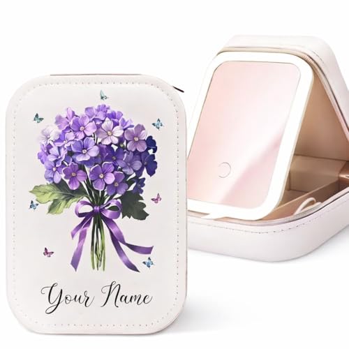 Image of PRIMIT LED Travel Jewelry Case and Makeup Bag with Mirror, Dust-Proof Jewelry Box, 10 Sealed Jewelry Bags - Compact Cosmetic Mirror Case for Women Girls Travel Essentials (White Flower)