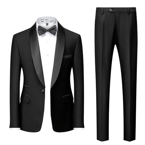 Men Color Block Collar Suits Business Casual Jacket Trousers Blazers Coat Pants Blue Black 2 Pieces Set2