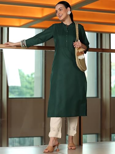 Image of Libas Womens Solid Cotton Blend Straight Kurta for Women